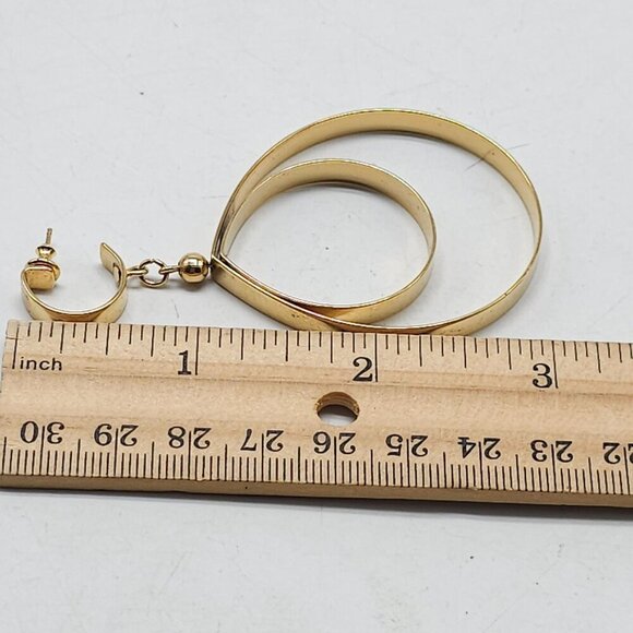 Gold Tone Napier Double Loop Drop Earrings With Stud Back Closure - Picture 5 of 5